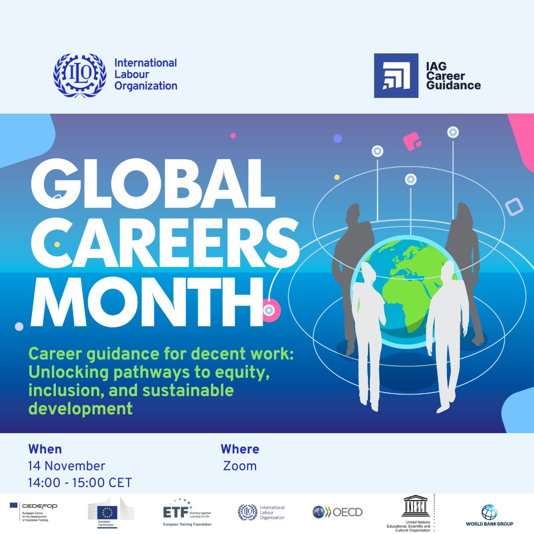 ILO_SKILLS's tweet image. How can career guidance drive #DecentWork, equity &amp;amp; sustainable development?

Join #GlobalCareersMonth2025 for this webinar to explore inclusive pathways to decent work &amp;amp; resilience with global experts.

🔗 Info &amp;amp; 2 register: bit.ly/4oXWCEP

#SkillsForAll #SDGs