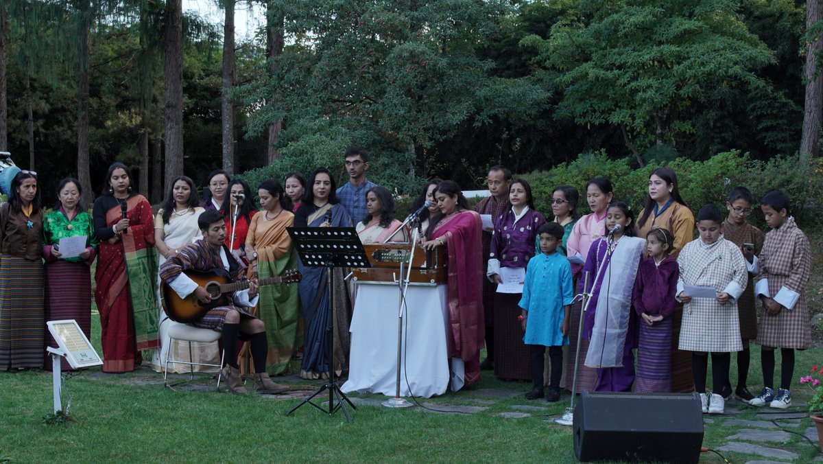 Indiainbhutan's tweet image. 150th anniversary of the national song &quot;Vande Mataram&quot; was commemorated today through mass singing at the Embassy in Thimphu.
#VandeMataram150

@MEAIndia @IndianDiplomacy @iccr_thimphu @iccr_hq @IndiainBhutanCG