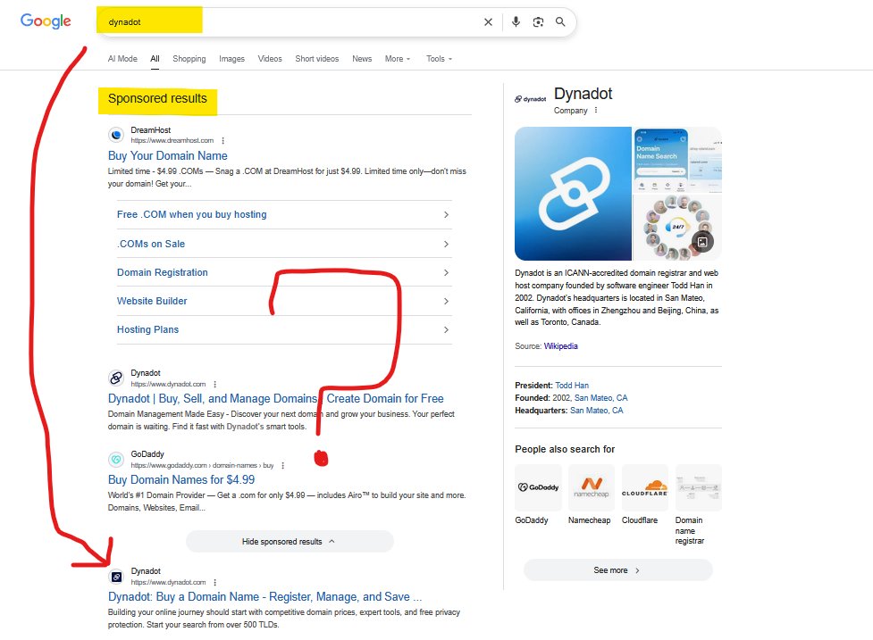 domains411's tweet image. Hey @Google isn&apos;t it against your policy for #adwords clients to bid on trademarked or biz name searches? I mean, geez... @dynadot is having paying for sponsored ads to compete against others for top search result for google search &quot;dynadot&quot;? That ain&apos;t right. #seo #monopoly