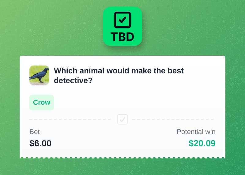 "Prediction markets are a groundbreaking mechanism for truth discovery"

Me using prediction markets (<a href="/trytbd/">TBD</a>):