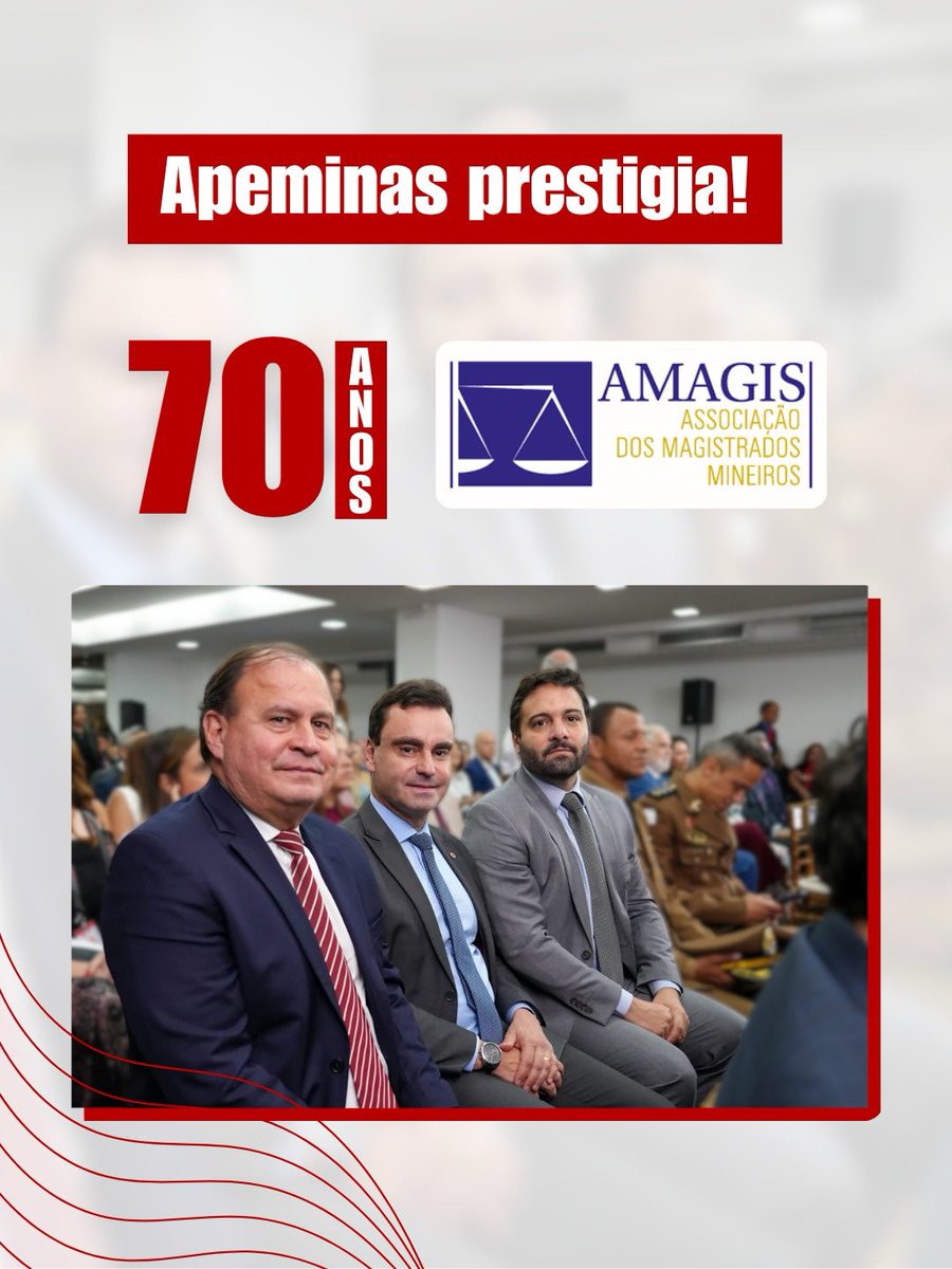 apeminas's tweet photo. APEMINAS celebrando os 70 anos da AMAGIS 
O presidente Ivan Luduvice Cunha e o Advogado-Geral do Estado, Fábio Murilo Nazar, participaram da solenidade conduzida pela juíza Rosimere das Graças do Couto, em BH, que celebrou 7 décadas de história e defesa da magistratura mineira. https://t.co/ZVlGJ1L34a