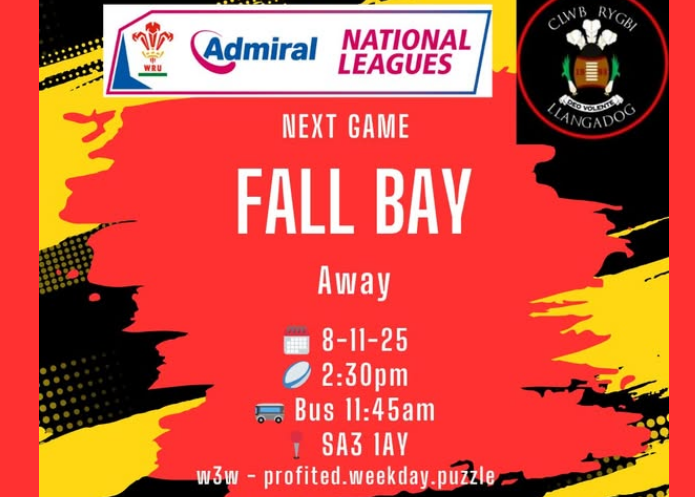Just a reminder that league action is back tomorrow with our first visit to <a href="/FallBayRFC/">Fall Bay RFC</a> for a number of years.  As ever your usual support will be great for the lads!!