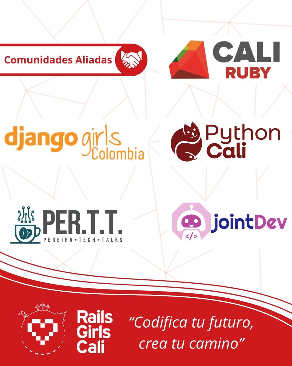 🤝✨ ¡Las comunidades unidas hacen cosas increíbles!
En Rails Girls Cali, creemos en el poder de compartir conocimiento, inspirar y construir junt@s.

Por eso, este evento no sería posible sin el apoyo y la energía de nuestras comunidades aliadas:

💬 <a href="/CaliRubyMeetup/">CaliRubyMeetup</a> 
💬