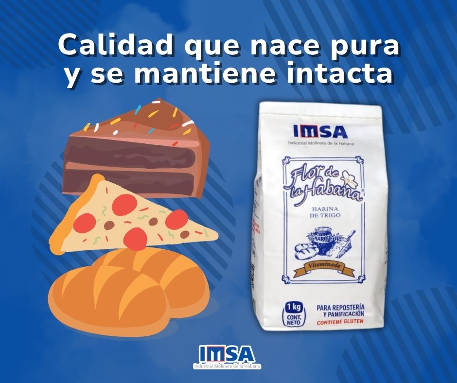 Nuestra harina de media fuerza Flor de La Habana es ideal para:  

🍕 Masas elásticas (pizzas/empanadas)  
🍰 Repostería fina (pasteles, galletas)  
🥖 Panes con miga suave  

Cada partícula de #FlordeLaHabana guarda la esencia de lo auténtico. 
#IMSA <a href="/minalcuba/">Ministerio de la Industria Alimentaria de Cuba</a>