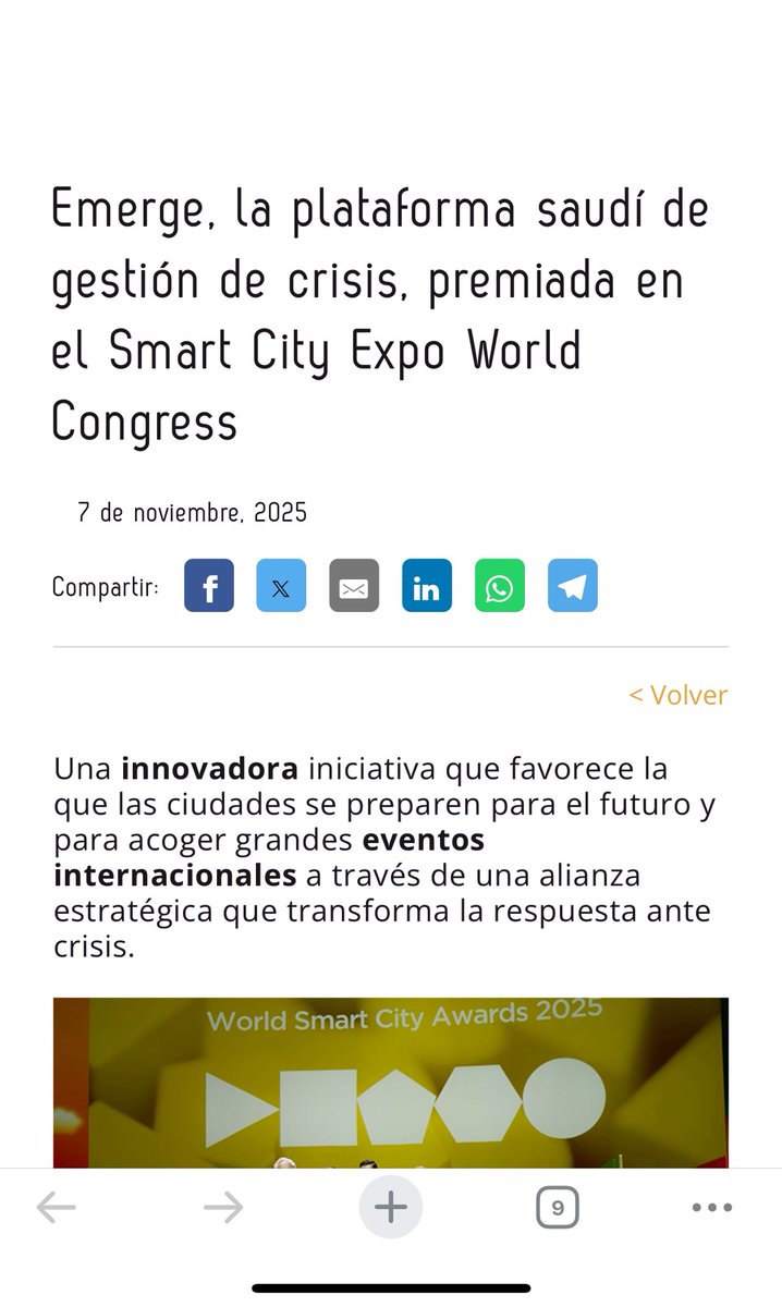 فخور بترشيح منصة Emerge التابعة لـ <a href="/saudimomrah/">وزارة البلديات والإسكان</a> ضمن أفضل ثلاثة حلول عالمية في المدن الذكية 2025 في المؤتمر العالمي للمدن الذكية <a href="/SmartCityexpo/">Smart City Expo World Congress</a>،

نهدي هذا الإنجاز لمعالي الوزير <a href="/majedhogail/">ماجد الحقيل</a> حيث كانت قيادته لهذا الملف اكبر داعم وملهم لهذا الانجاز
كما وأثمّن جهود فريقي بالطوارئ