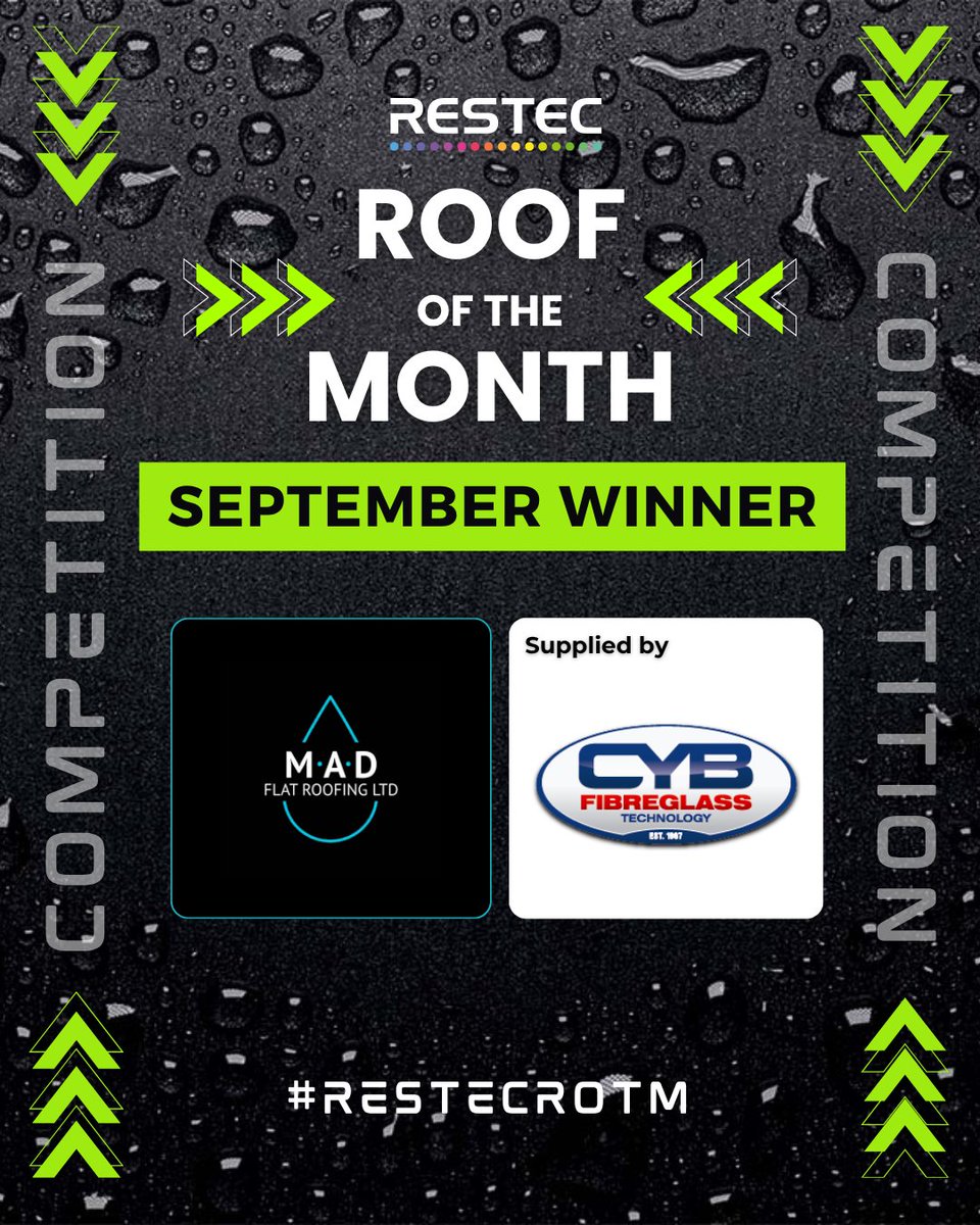 Another great month for the #RestecROTM and the winner is...🥁🥁🥁

🏆 M.A.D Flat Roofing ltd supplied by CYB Fibreglass Warehouse with their smooth project using 𝗙𝗟𝗘𝗫ITEC 🏆

#RestecROTM #UKRoofers #Flatroofing #competition #winner