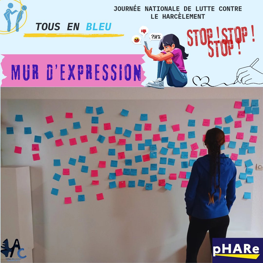 ClgCamus06210's tweet image. 💙Camus en bleu 💙
On se mobilise, on agit et on s&apos;engage 🫶
Ensemble,on dit STOP au #harcelement 🖐️
Mur d&apos;expression, scenettes avec l&apos;association #PAJE et des 👦👧 ambassadeurs #pHARe,tous en bleus...
Des mots qui libèrent et une couleur qui rassemble !
#nonauharcelement