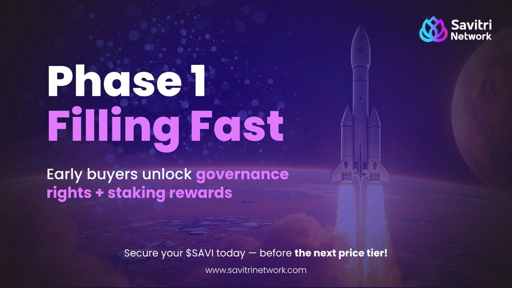 Savitri_Net's tweet image. 🚀 Phase 1 Filling Fast. Secure Your $SAVI Today!

Phase 1 of the Savitri Private Sale is almost complete!
Early participants gain exclusive governance rights, staking rewards, and early-tier pricing before the next phase activates.

With Savitri’s Proof of Unity consensus and…