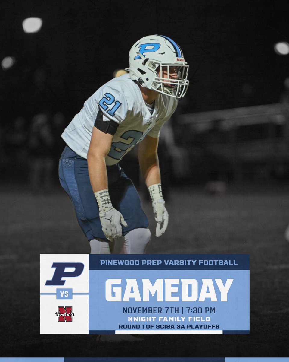 🏈 Round 1 of the SCISA 3A State Playoffs!
Panthers host Northside Christian tonight at 7:30 PM.
Let’s go Panthers! 💙🤍 #PinewoodPanthers #Playoffs