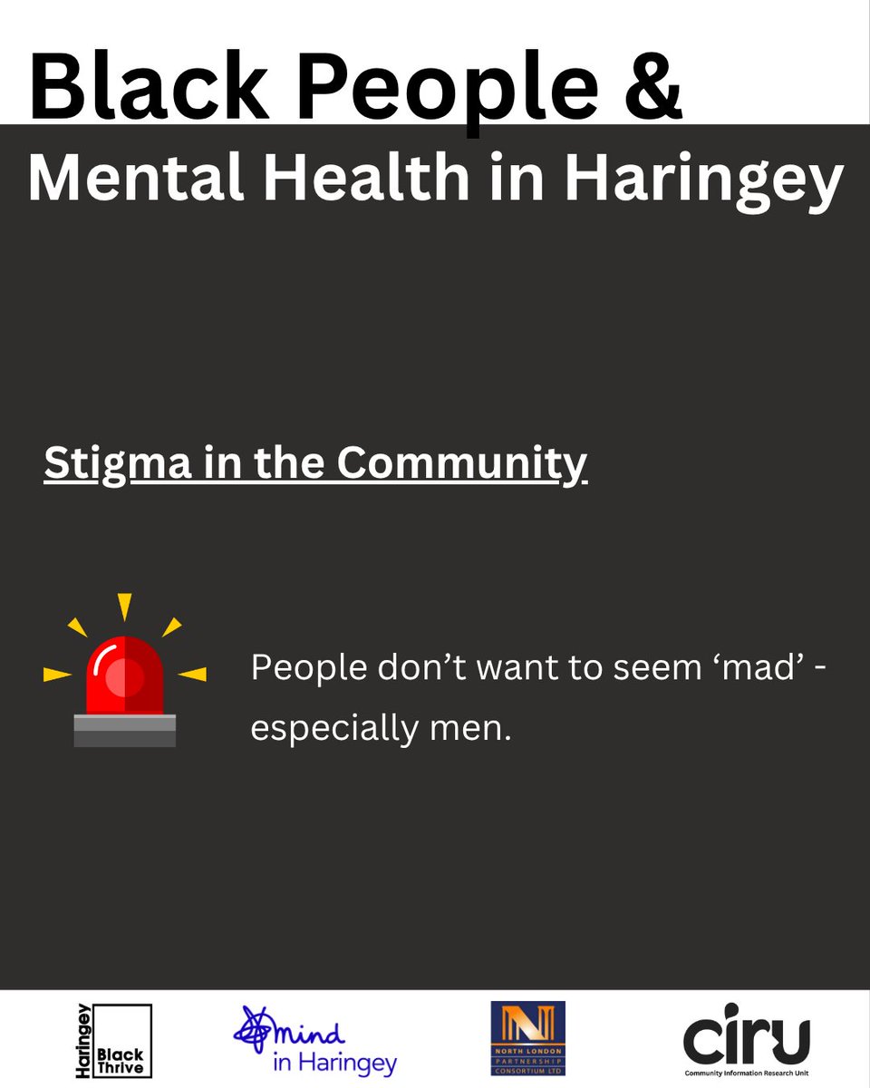 nlpcltd's tweet image. 🖤Mental Health of the Black Community in Haringey Report 🖤
Finding: The fear of being labeled &quot;mad&quot; is silencing necessary conversations.
Read more here: tinyurl.com/45p87udr
#EndTheStigma #MensMentalHealth