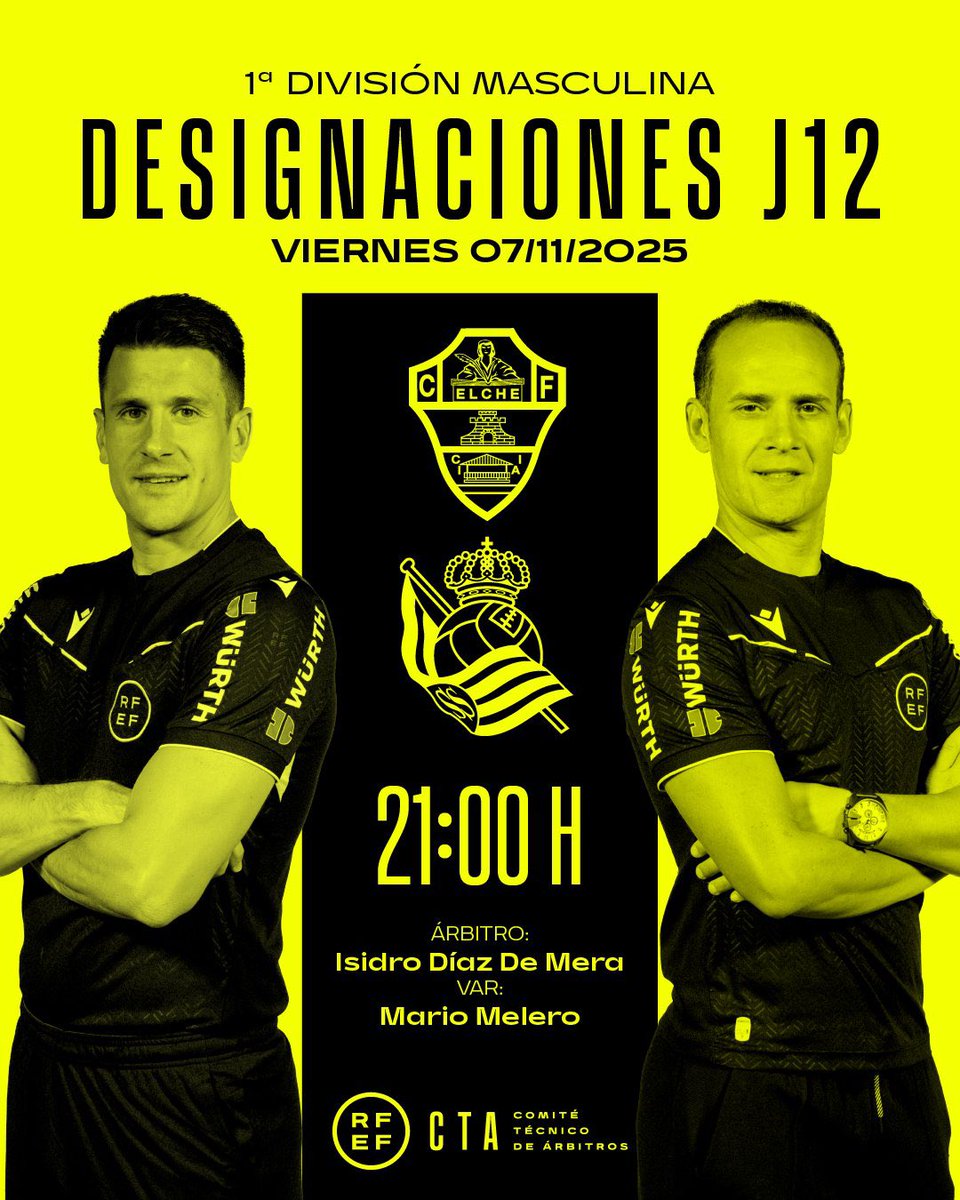 ⚖️ El colegiado encargado de impartir justicia en el Elche-Real Sociedad será Isidro Díaz de Mera.

🖥️ Melero López será el árbitro VAR.

#ElcheCF #LaLiga
