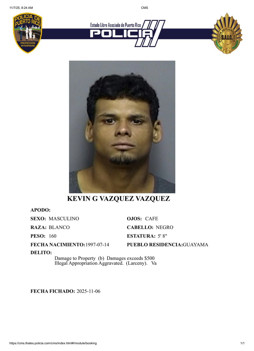 LA POLICIA LOGRA EL ARRESTO DE UN JOVEN DE 28 AÑOS EN GUAYAMA QUE ERA BUSCADO POR INGRESAR AL NEGOCIO RENE BBQ Y ROBAR DINERO DE LAS CAJAS REGISTRADORAS - $600 MIL DE FIANZA Y FUE INGRESADO
facebook.com/share/p/1PXtbx…