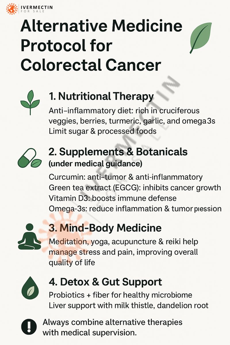 🩺 Alternative Medicine Protocol for Colorectal Cancer 🌿(Ivermectin and Fenbendazole)

<a href="/_GetIvermectin_/">Ivermectin For Sale</a> 

Many patients are now combining modern oncology with natural &amp; integrative therapies to improve healing, immunity &amp; quality of life.

Here’s a holistic approach 👇

🌱 1️⃣