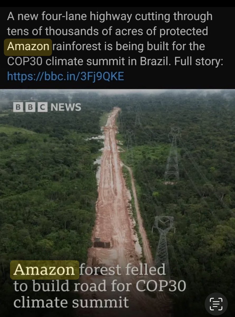 VincentVandep8's tweet image. Oké dus…
Eerst een viervaksbaan van dertien kilometer dwars door het Amazonewoud aanleggen -zodat ‘wereldleiders’ en hun gevolg van duizenden ambtenaren (die niet per fiets zijn afgezakt) ‘vlot toegang hebben tot de klimaatconferentie’.

Daar, in die pas aangelegde open wond in…