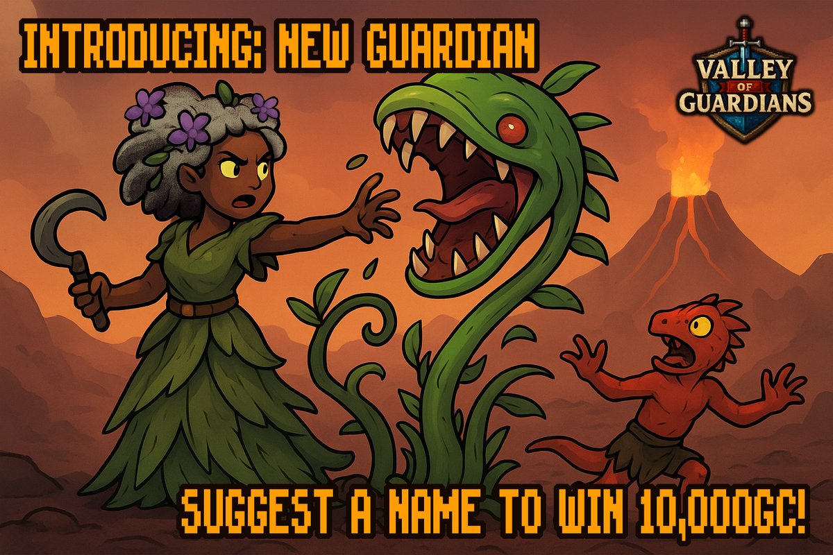 PlayVoG's tweet image. 🌿 A new Guardian is coming to the Valley! Fierce, wild, and not afraid to throw plants around!

💬 Suggest a name for her in the comments, we’ll pick 3 finalist names for everyone to vote on!

🏆 Each finalist’s creator wins 10,000 GC!

👉 valleyofguardians.xyz