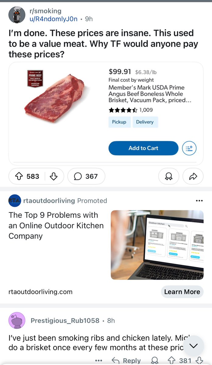 JHWeissmann's tweet image. I spend a decent amount of time on the Reddit channels dedicated to barbecuing, and let me tell you the fury over beef prices is real among America’s hobbyists.