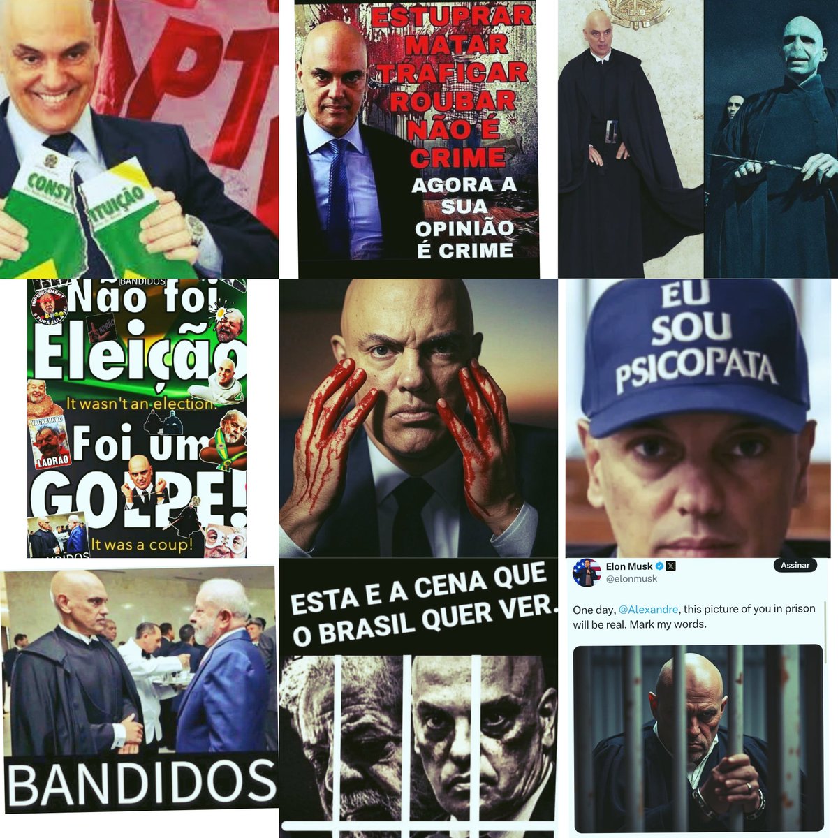 <a href="/RafaelFontana/">Rafael Fontana</a> <a href="/SayuriBolsonaro/">Sayuri Bolsonaro</a> SOU
PSICOPATA &amp;
BANDIDO 
DO STF!!! 
ASS: ALEXANDRE DE MORAES 
#ElonMusk
#Trump 
#Bolsonaro
<a href="/elonmusk/">Elon Musk</a> 
<a href="/realDonaldTrump/">Donald J. Trump</a> 
<a href="/jairbolsonaro/">Jair M. Bolsonaro</a> 
#AlexandreDeMoraesNaCadeia
#AlexandreDeMoraesBandido
#AlexandreDeMoraesPsicopata
#AlexandreDeMoraesVaiSerPreso 
#ForaLulaLadrãoeSuaQuadrilha