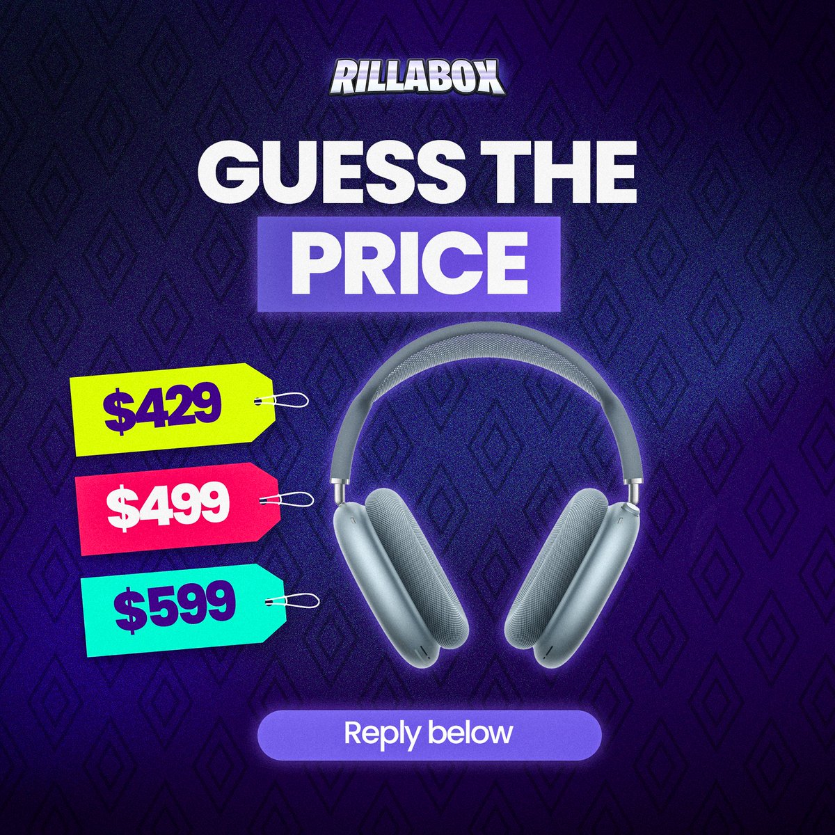 RillaBox's tweet image. Can you get the price of the AirPod Max right?

Drop guesses to win $5👇