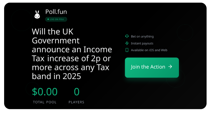 If you haven't looked at <a href="/Polymarket/">Polymarket</a> yet, you must check it out, great fun, but play sensibly 

Join here - app.poll.fun/r/c8fi2

My latest bet - app.poll.fun/p/cs1jj/c8fi2