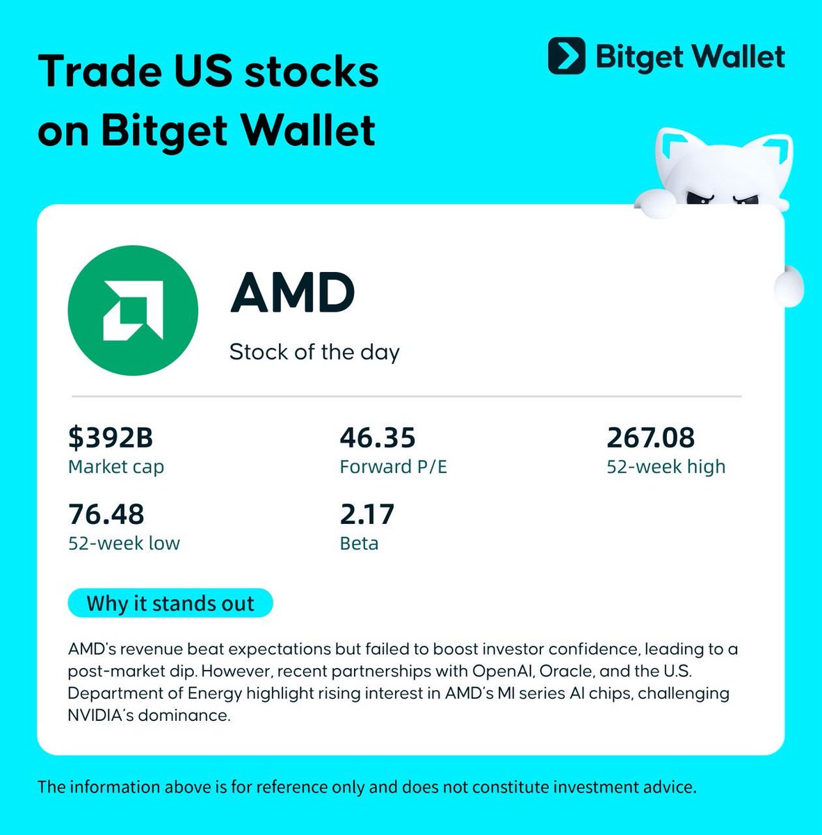 DAY 9

Just rotated into AMD? 

Here’s why you’ll never go back to old-school brokers by using <a href="/BitgetWallet/">Bitget Wallet 🩵</a>

24/5 trading – Buy the dip at 3 AM Singapore time, no pre-market drama.

Zero fees + zero gas – Every cent stays in your pocket (earnings season promo live NOW).