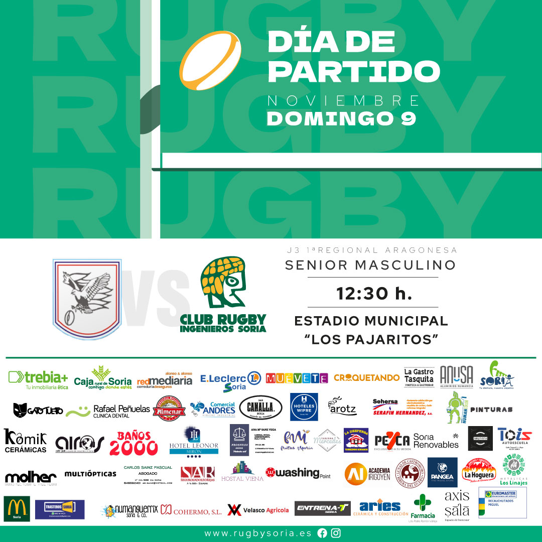 🏉 Este domingo (12:30) el Ingenieros de Soria recibe a <a href="/rugbyfenix/">Rugbyfenix</a>, actual campeón de la liga, en su estreno en Los Pajaritos.
🎁 Sorteo de un lote de <a href="/ELaHoguera/">Embutidos La Hoguera</a>  , nuevo patrocinador del club 👉 El sabor del tercer tiempo.
🔗 Toda la info: rugbysoria.es/el-ingenieros-…