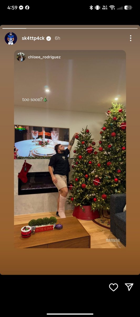 ItsAlwaysMarch's tweet photo. Wow: Cam Skattebo putting thr finishing touched on a Christmas tree. 

📸: Chloe Rodriguez's IG https://t.co/FsmEt8XgyJ