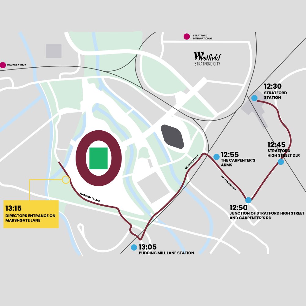 PLEASE READ: Key Timings and Meeting Points for the protest march tomorrow. This a fully authorized, family friendly march for the future of YOUR club. Like, Comment and Share. #NoMoreBS #COYI #WHUFC