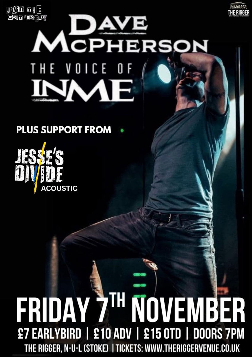 JessesDivide's tweet image. TONIGHT! We're rocking (softly) at @TheRiggerVenue doing an acoustic set, supporting Dave McPherson on his UK tour. It's been too long since we've played live so it would be lovely to see your beautiful faces- come down!