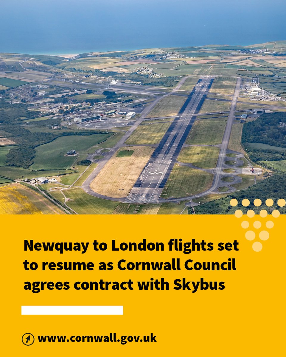 Daily flights between Cornwall Airport Newquay and London will resume later this month after we agreed a short-term contract with Cornish airline Skybus.

🔗 orlo.uk/Newquay_to_Lon…