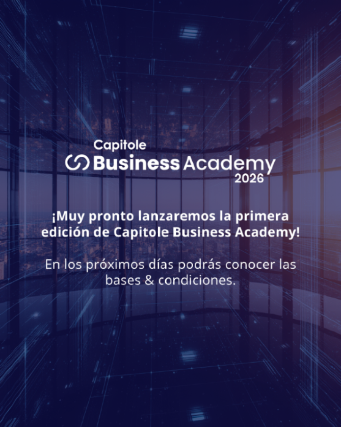 ¿Listo(a) para impulsar tu carrera en el mundo de tecnología y business? 🚀
Muy pronto llega Capitole Business Academy, el programa que formará a los y las futuros(as) líderes del sector.

¡En los próximos días conocerás todos los detalles!