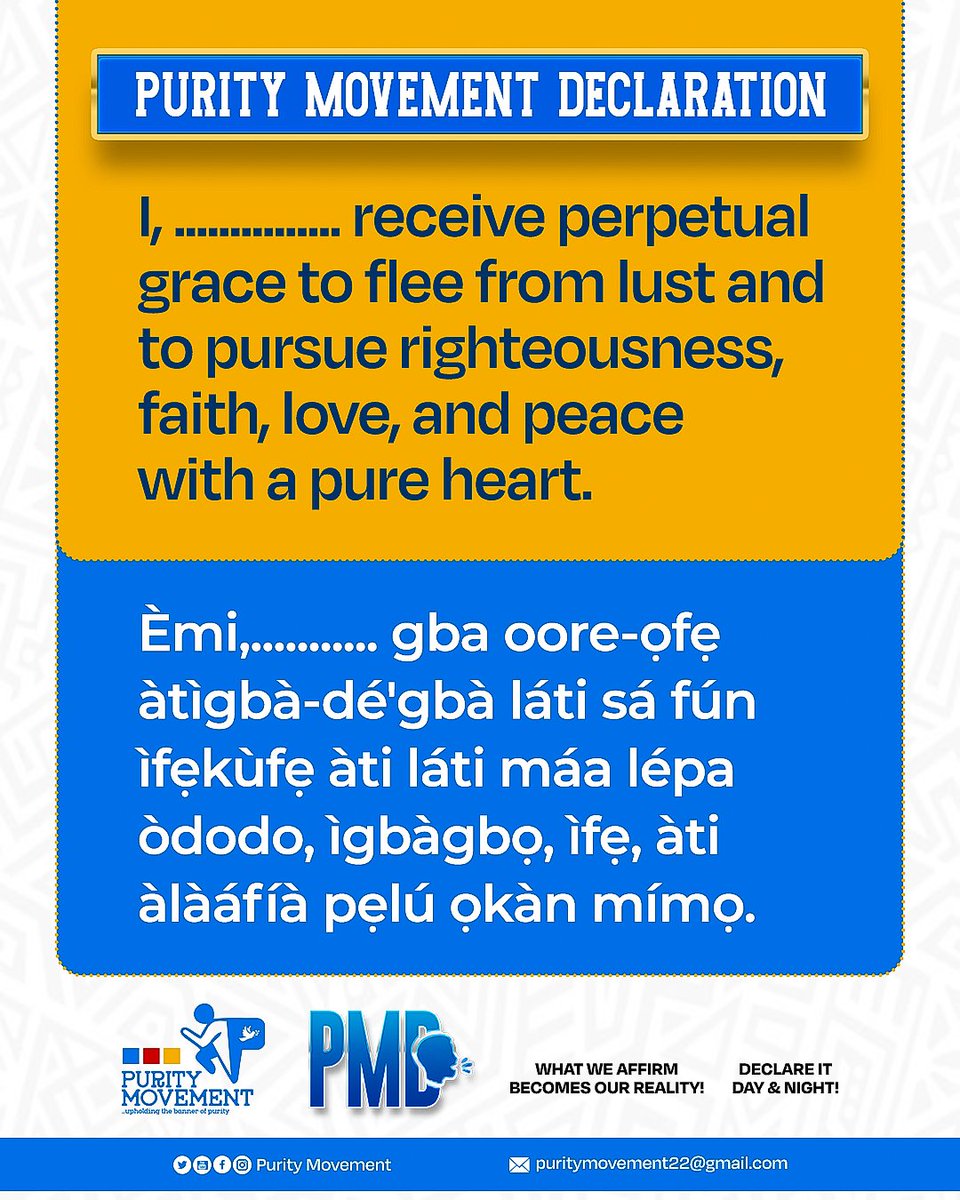 puritymovementt's tweet image. Purity Movement Declaration (PMD)🗣️🗣️🗣️ | November 07, 2025.

#declaration
#affirmation
#PurityMovement
#Jesusbeglorified
#Lightbebroughttoallmen
#Thetreesofrighteousnessbeplanted
#spamedia