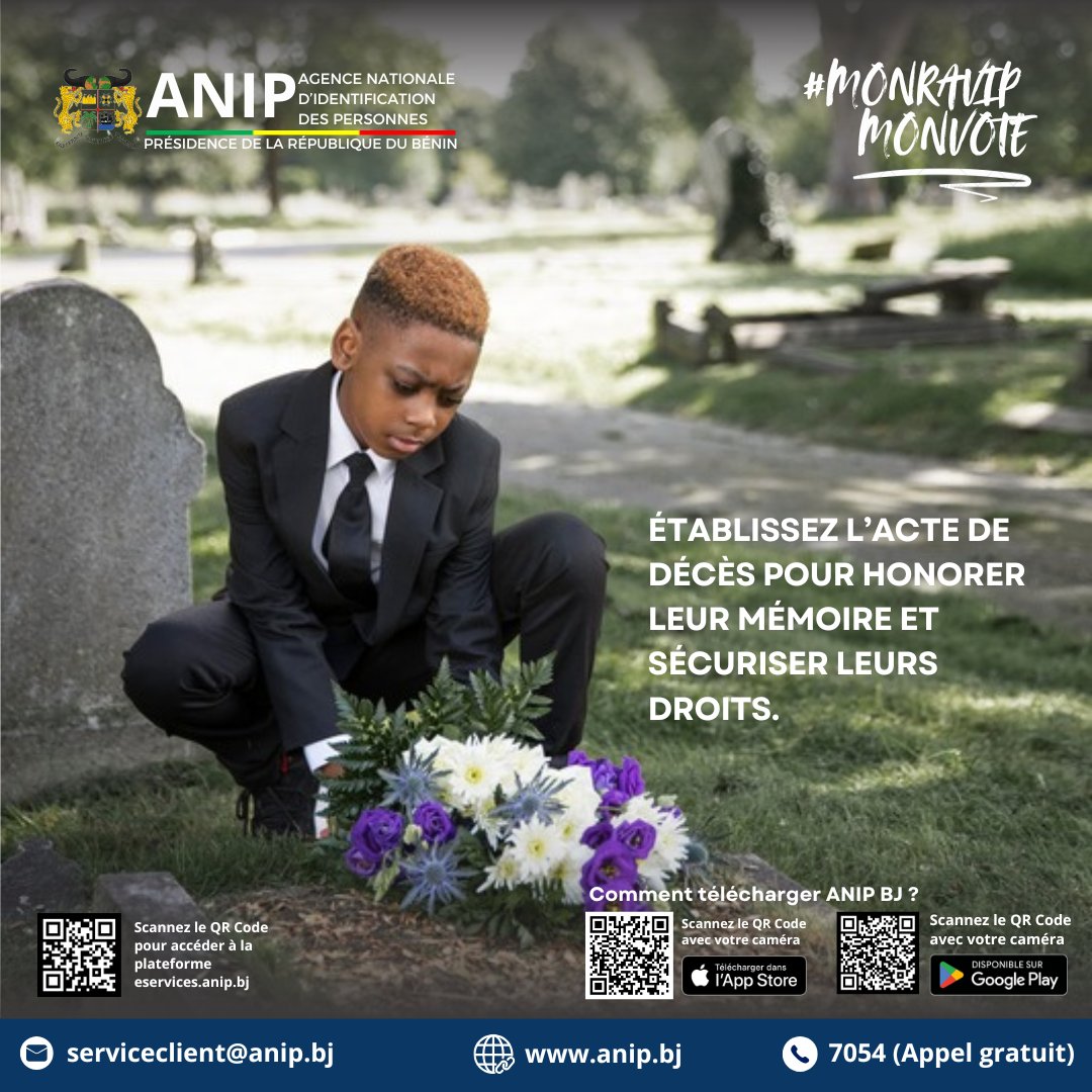 🕊️ L’acte de décès, c’est honorer la mémoire et protéger les vivants.  

📣 Gratuit jusqu’au 31 déc. 2025 dans les mairies et arrondissements des communes à statut particulier (si le décès a été déclaré).  
Plus d'Infos 👉🏽 urlr.me/NxYF2M  

#ANIP #MonRavipMonVote