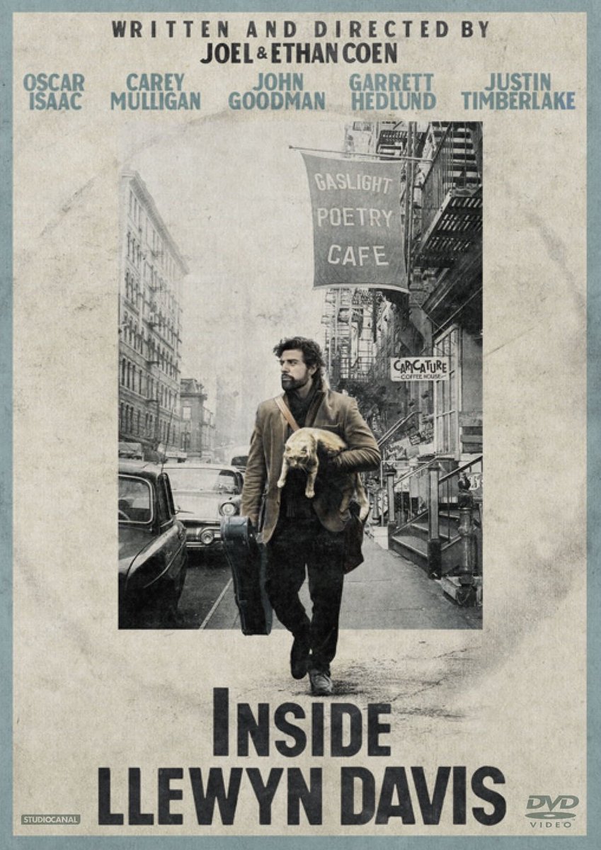 『インサイド・ルーウィン・デイヴィス 名もなき男の歌』
デイヴ・ヴァン・ロンクをモデルにしているが、ツキに恵まれず全てが裏目に出る負け犬のルーウィンは正にコーエン印のキャラクターだ
そんな彼の心に染みる演奏の素晴らしさとのギャップによって彼を魅力的人物にする事に成功している