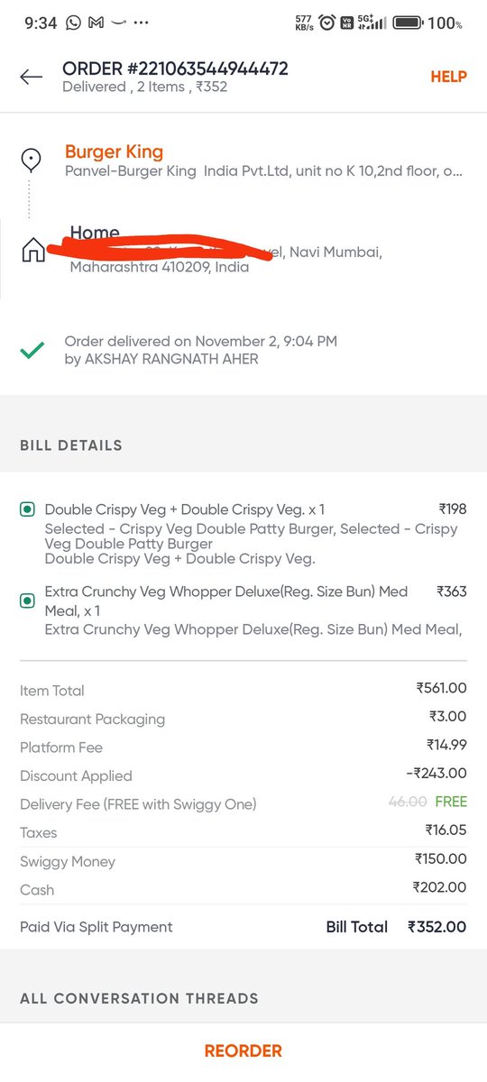 RishabhRajan's tweet photo. @SwiggyCares No I have placed order from burger king ... Please check ... Attaching the details https://t.co/smYERJXZN3