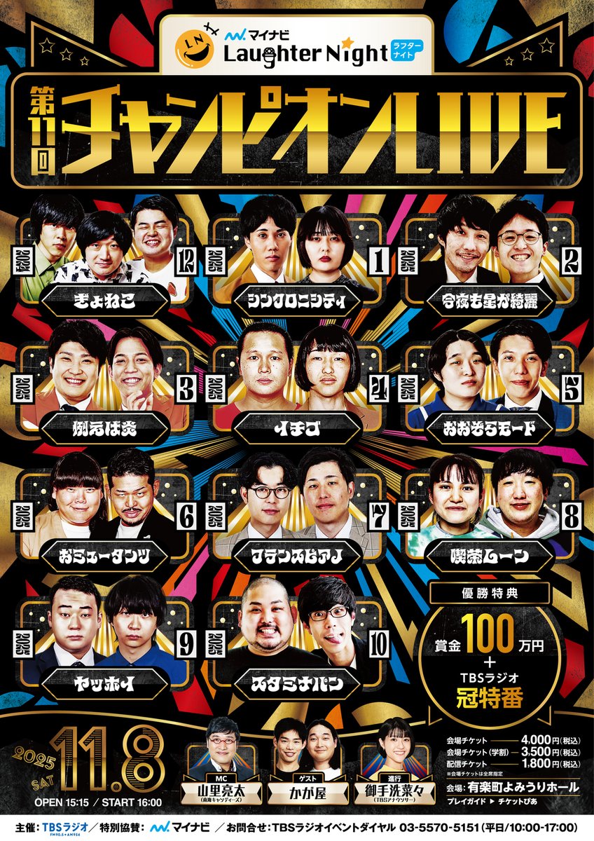 mynavi_PR's tweet image. ／
🎈Pickup🎈
#マイナビラフターナイト 第11回チャンピオンLIVE
お笑いナタリー
＼

出演芸人全11組の意気込みコメントを紹介❣️

ぜひご覧ください✨

#ぎょねこ #シンクロニシティ #今夜も星が綺麗 #例えば炎 #イチゴ #おおぞらモード