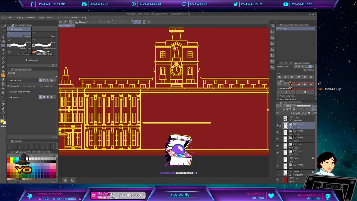 evawally12's tweet photo. Eva's @clipstudiopaint art stream finished the vector line art drawing of the UST Main Building! Thanks to @dandice1222 for the 🟣Redeem🟣 and to @furukondesu &amp; @rahci15, @MrAzullll &amp; @sylmayu for the 🗨Chat🗨! 🤖🤖 https://t.co/6zrC4NnZh6