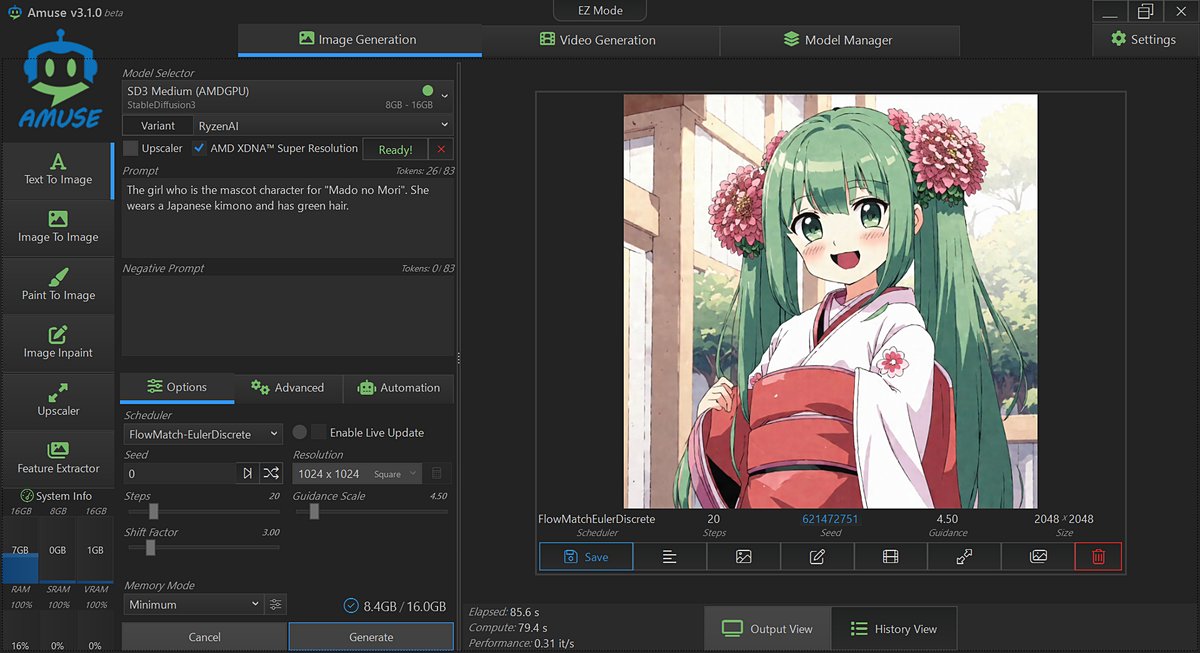 madonomori's tweet image. AI動画生成が超簡単＆「SD 3.0」でNPU画像生成！ AMD製プロセッサー最適化生成ツール「Amuse」／2,048×2,048ドットという高解像度・高ク… forest.watch.impress.co.jp/docs/serial/us… #CopilotPC