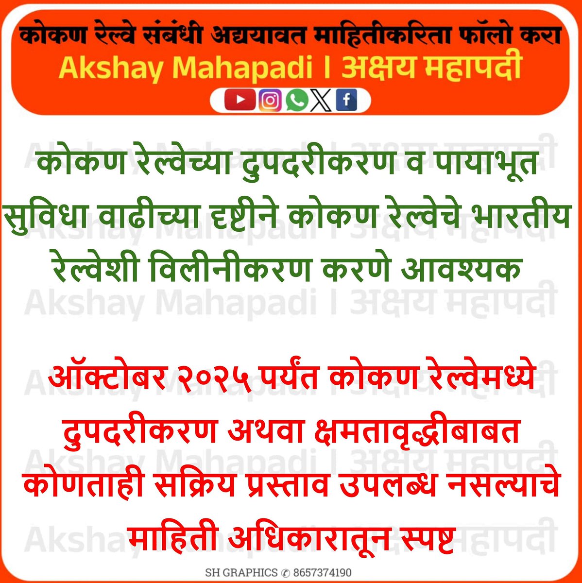 कोकण रेल्वे दुहेरीकरणाचा कोणताही प्रस्ताव नाही