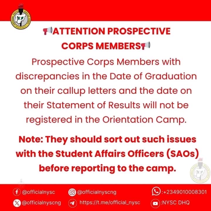 nyscupdatez's tweet photo. ‼️🚨🔔PCMs pay attention 

#Nysc2025 #Nysc https://t.co/sYt2XPVpsh
