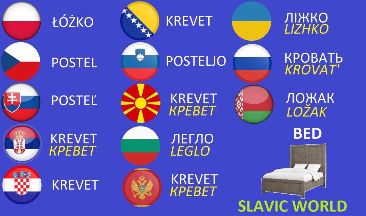 ✅ GOOD MORNING, SLAVIA!
 Today’s Mini-Lesson in Slavic Unity 🇵🇱🇨🇿🇸🇰🇸🇮🇧🇬🇧🇾🇺🇦🇷🇺🇷🇸🇭🇷🇧🇦🇲🇰🇲🇪

Today we look at one simple everyday object — the bed — and discover how Slavs are both different and deeply connected at the same time.

⸻

⭐ WHY DO SLAVS USE DIFFERENT WORDS FOR “BED”?
