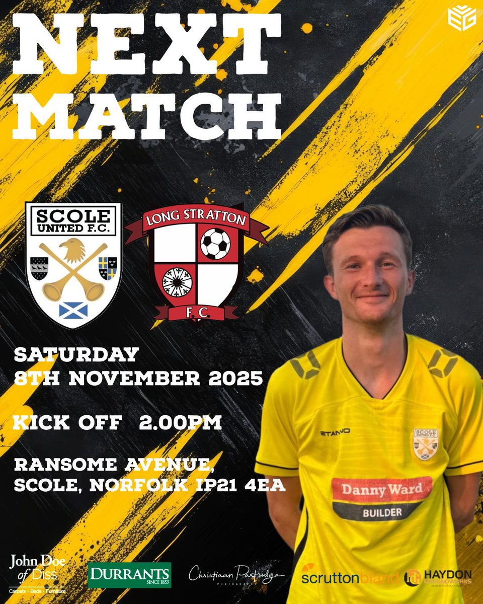 ScoleUnited's tweet photo. This week the boys host high flyers @longstrattonfc at home! After last weeks very poor performance the boys will be looking to bounce back in the local derby! 💛🖤 https://t.co/hK7XDQS2su