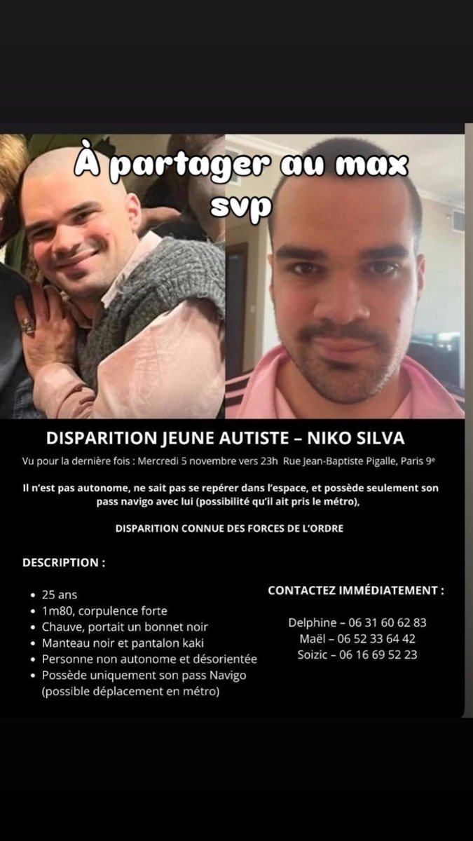 nanis35890's tweet photo. #ratp #disparition #paris 
Mon cousin a disparu nous avons besoin de vous 

DISPARITION INQUIÉTANTE – PARIS
C’est mon cousin, Niko, 25 ans, autiste
Si vous le voyez, n’essayez pas de le raisonner seul : appelez immédiatement le numéro indiqué sur l’affiche https://t.co/c4QSn4OePW