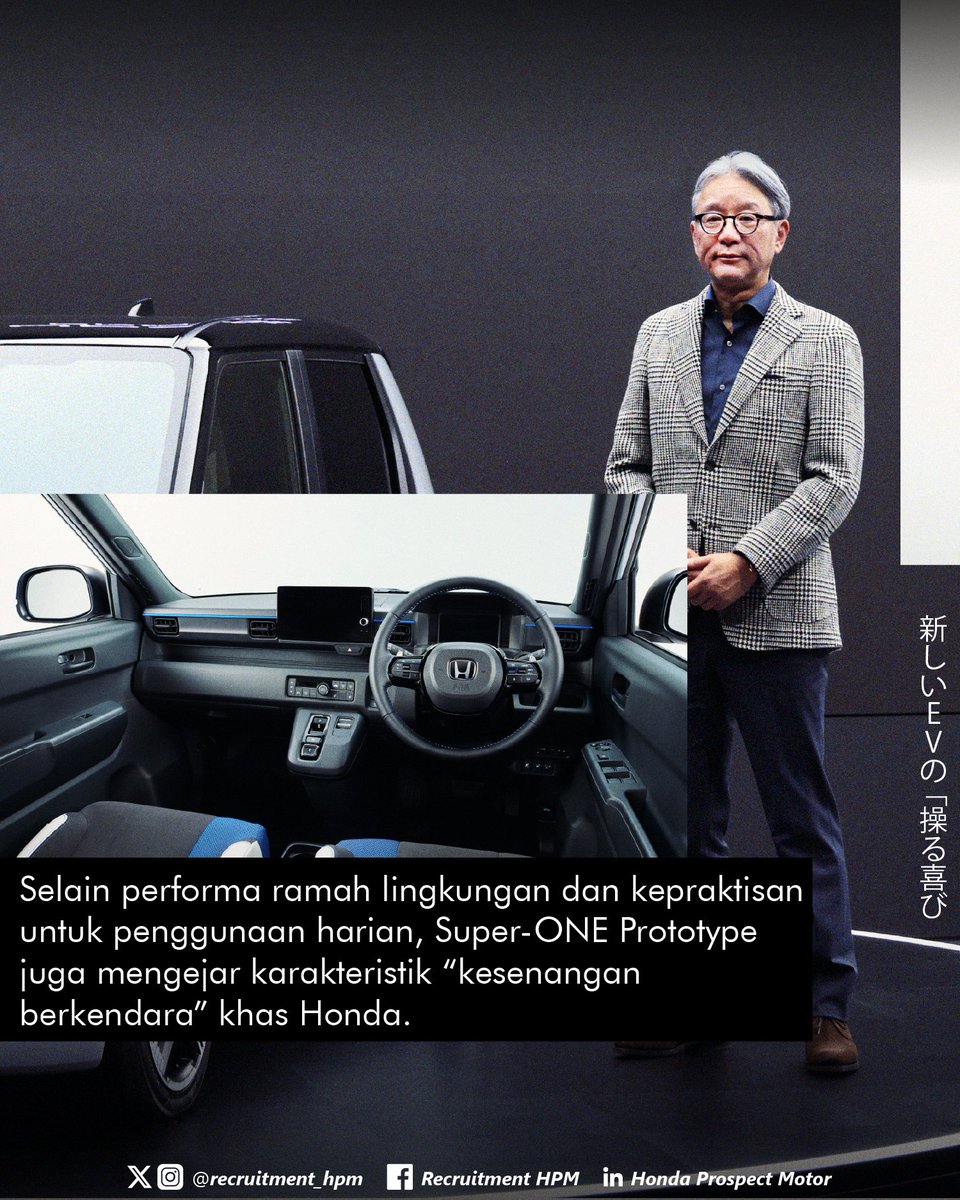 recruitment_hpm's tweet image. Super-ONE Prototype adalahcompact EV terbaru dariHonda yang menghadirkan sensasi berkendara seru dan membangkitkan semangat⚡🚘
Pertama kali tampil di Japan Mobility Show 2025, membawa joy of driving khasHonda kelevel baru.