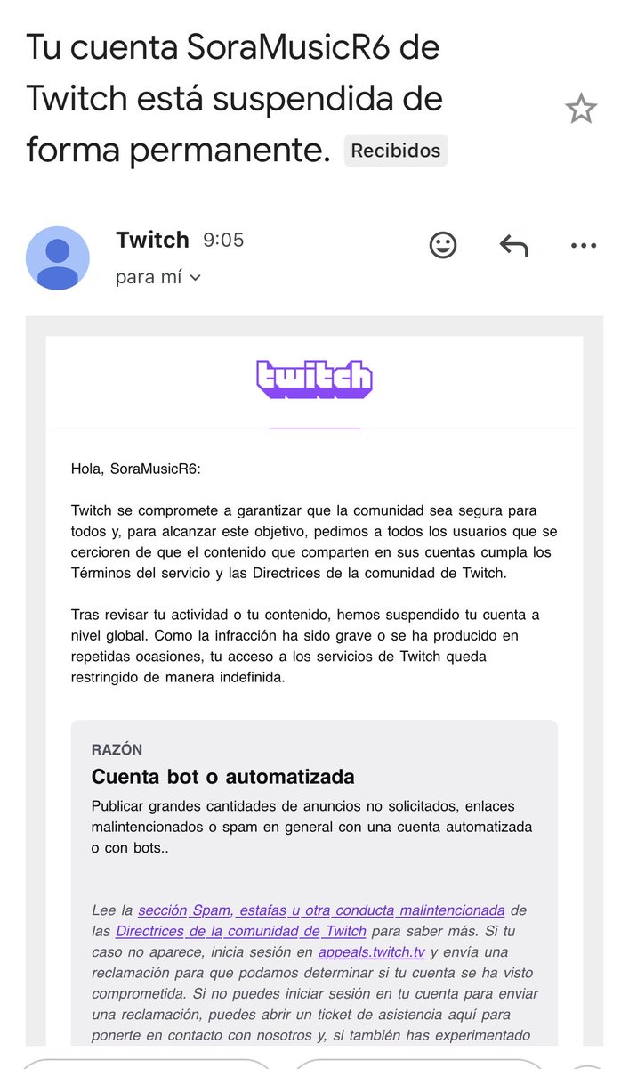 NECESITO AYUDA URGENTE… alguien que me pueda decir como apelo esto o con quien tengo que hablar <a href="/TwitchES/">Twitch ES</a> <a href="/TwitchSupport/">Twitch Support</a>