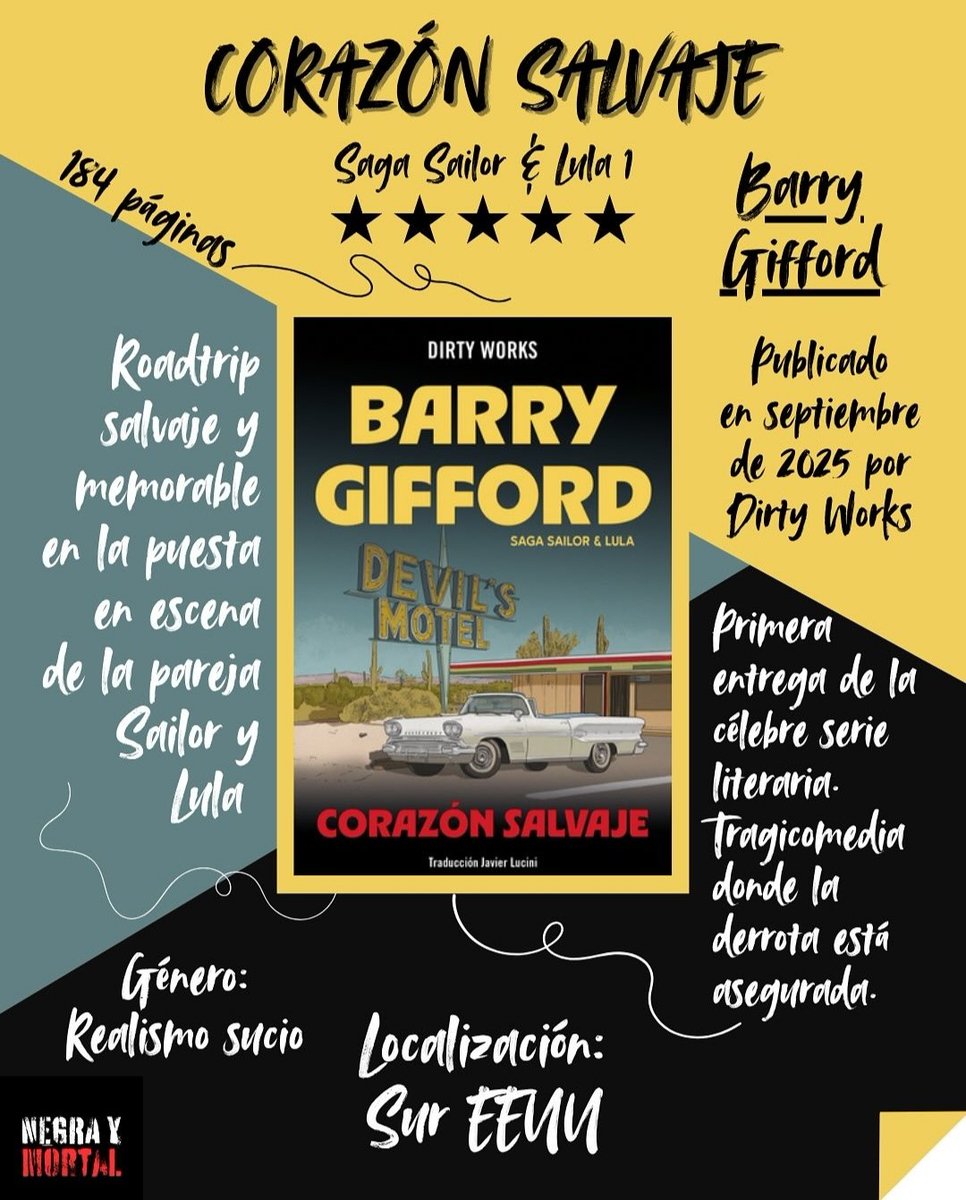 Desde <a href="/negraymortal/">Negra y Mortal</a>

«‘Corazón salvaje’ ha llegado a nuestras librerías para pegar duro y hay que agradecer a la editorial @dirtyworkseditorial (los dirty bros aún se están pellizcando los pezones el uno al otro para despertar del húmedo sueño) el logro...