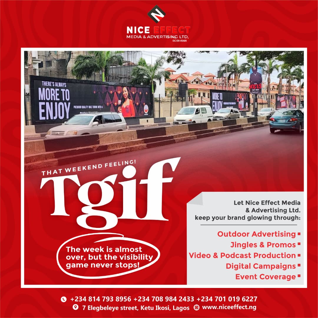 niceeffectmedia's tweet image. 💥Shout-out to our amazing followers, clients &amp;amp; partners who stayed consistent this week🙌

We’re recharged and ready to help your brand shine next week, let’s make visibility happen ⚡

📞0814 793 8956 |🌐 niceeffect.ng
#NiceEffect #MondayMotivation #Consistency  # #