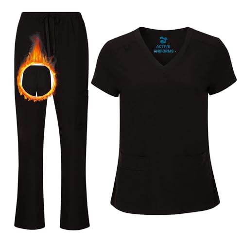 HunterQueenxy's tweet photo. ACTIVE UNIFORMS Women's Cool Stretch V-Neck Top and Cargo Pant Scrub Set with Regular and Petite Sizes, Black (Large) https://t.co/7XQbx6jzaH (via Amazon) https://t.co/DEuuxi8wFx