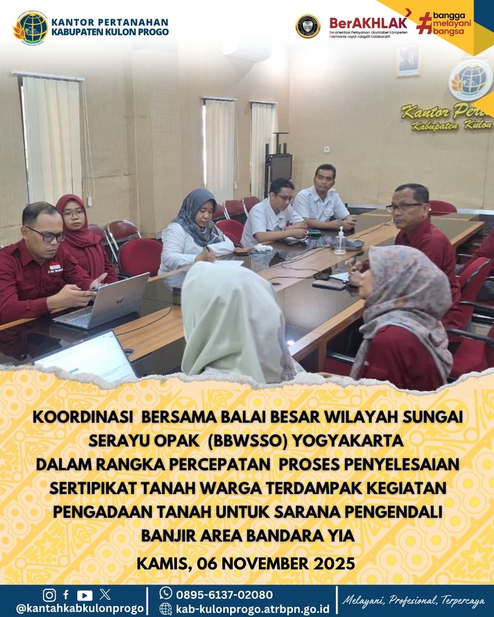 atr_bpnkprogo's tweet image. Halo #SobatATRBPNKulonProgo,

Kamis, 7 November 2025, dilaksanakan  Rapat Koordinasi  antara Kantor Pertanahan Kabupaten Kulon Progo bersama perwakilan Balai Besar Wilayah Sungai Serayu Opak (BBWSSO). 
#KantahKulonProgo
#KementerianATRBPN
#ATRBPNKiniLebihBaik
#ATRBPNMajudanModern