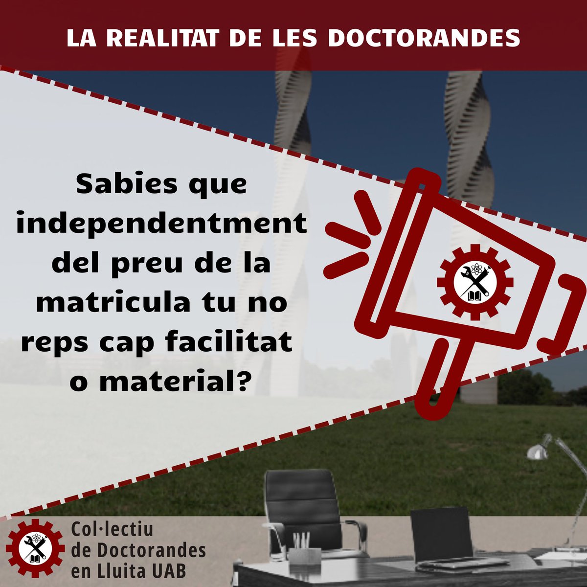 DocsLluita's tweet image. 📢 LA REALITAT DE LES DOCTORANDES

Iniciem un fil diari on assenyalarem algunes de les diferents precarietats que patim les doctorandes!

💥Sabies que independentment del preu de la matrícula, no reps cap facilitat o material per fer la teva tesi?