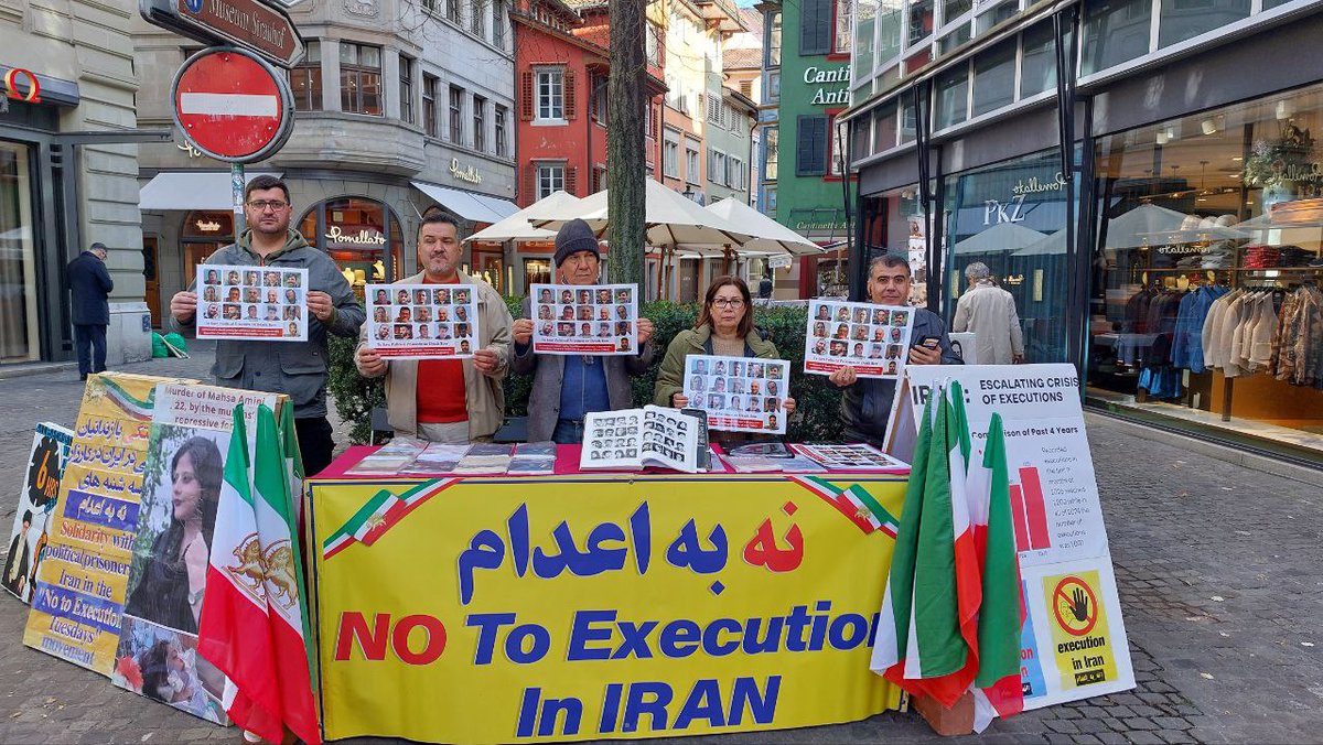 woman_s_iran's tweet image. زوریخ -  لغو احکام ظالمانه اعدام زندانیان سیاسی و نخبگان زندانی...... 
میزکتاب هواداران مقاومت
#StopExecutionsInIran
#یک_گام_تا_قیام
#نه_به_اعدام